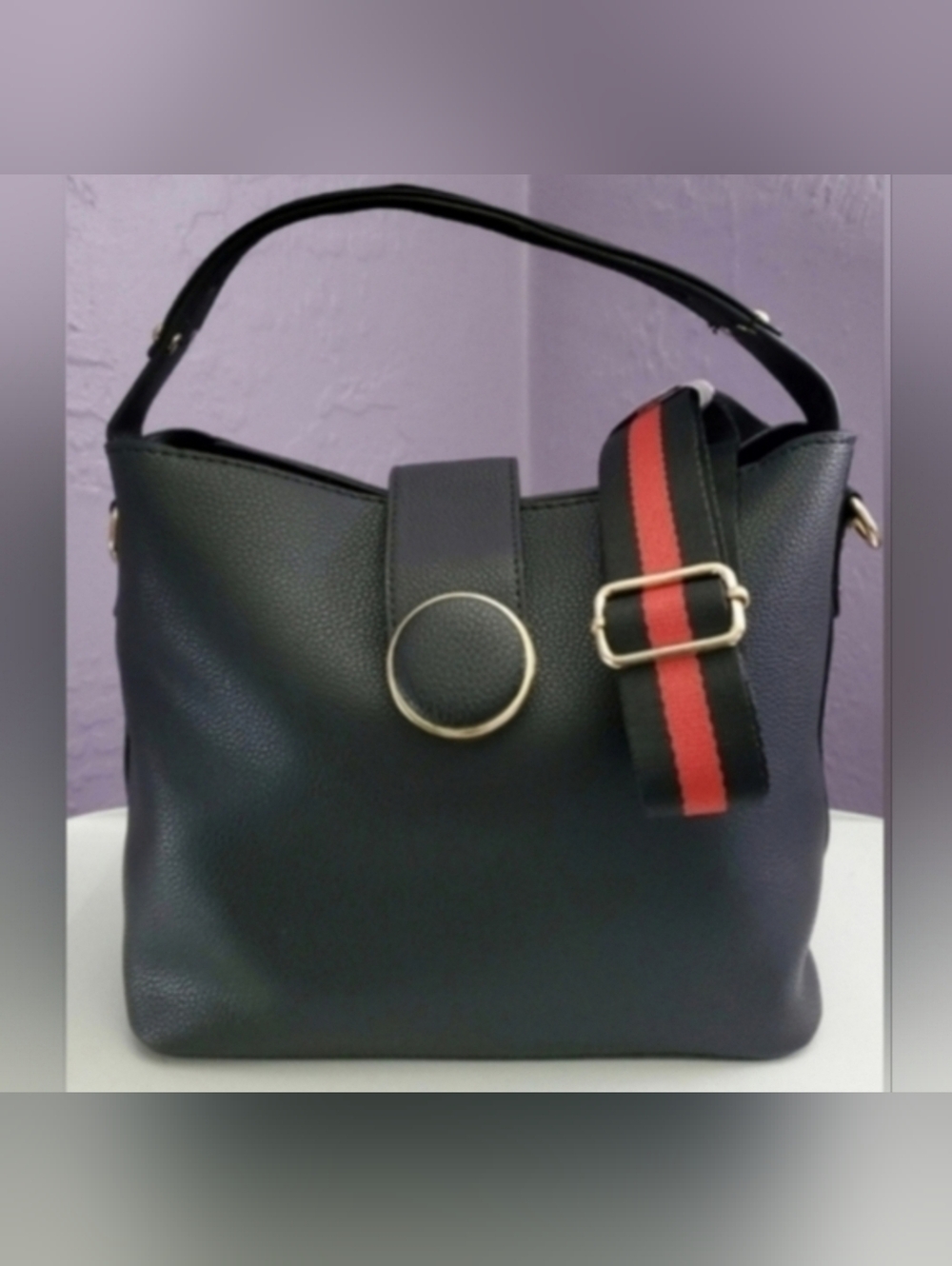 Square Handbag with Magnetic Button Snap Closure - Wristlet Included